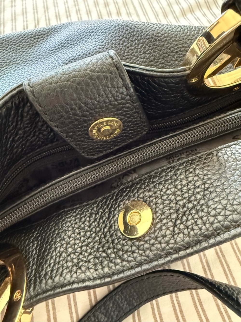 Michael Kors Black Leather Tote with Gold MK Logo Charm - Picture 8 of 13